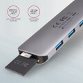 AXAGON hub USB-C 5v1 / HMC-HCR3A / USB 3.2 Gen1 / 3x USB-A / HDMI / MicroSD/SD / PowerDelivery / kovové tělo / 0,2m