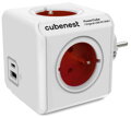 Cubenest Powercube Original USB PD 20W, A+C, 4× zásuvka, bílá/červená, dětská pojistka, uzemnění, max. 16A/250V~3680W