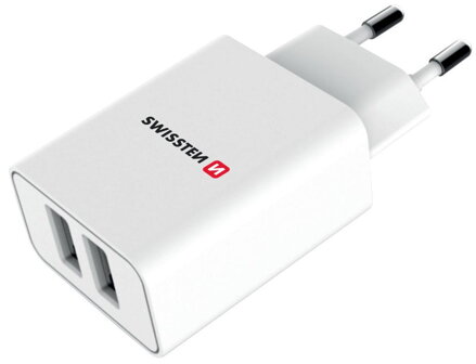 Swissten Síťový Adaptér Smart Ic 2X Usb 2,1A Power + Datový Kabel Usb / Type C 1,2 M Bílý