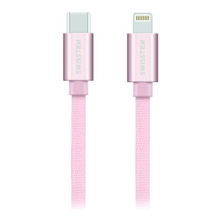 Swissten Datový Kabel Textile USB-C / Lightning 1,2 M Růžovo/Zlatý