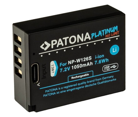 PATONA baterie pro foto Fuji NP-W126S 1050mAh Li-Ion Platinum USB-C nabíjení