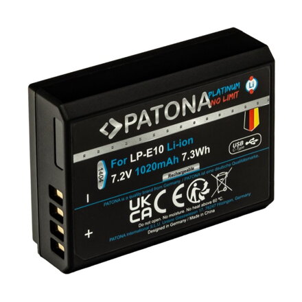 PATONA baterie pro foto Canon LP-E10 1020mAh Li-Ion Platinum USB-C nabíjení