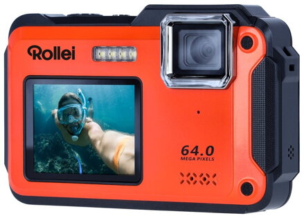 POUŽITÉ - Rollei Sportsline 64 Selfie/ 64 MPix/ 16x zoom/ 2,8" LCD+ 2"LCD/ 4K video/ Voděodolný 5m/ Oranžový