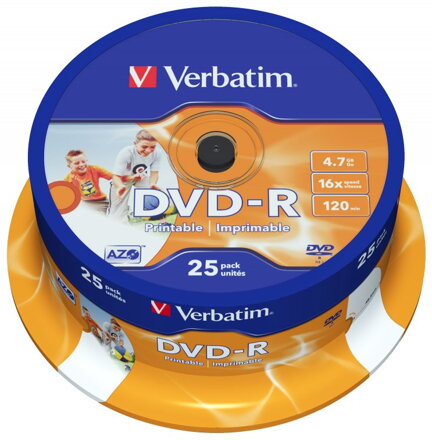 VERBATIM DVD-R 4,7GB/ 16x/ printable/ 25pack/ spindle