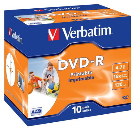 VERBATIM DVD-R 4,7GB/ 16x/ printable/ jewel/ 10pack