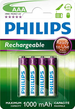 Philips dobíjecí baterie AAA 1000mAh, NiMH - 4ks