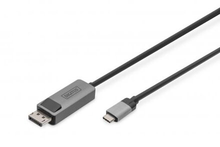 DIGITUS 8K@30Hz. USB type C na DP, Adaptérový kabel HBR3, hliníkové pouzdro, černá 2m