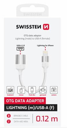 SWISSTEN OTG ADAPTÉR TEXTILE LIGHTNING (samec) / USB-A (samice) 0,13 M BÍLÝ