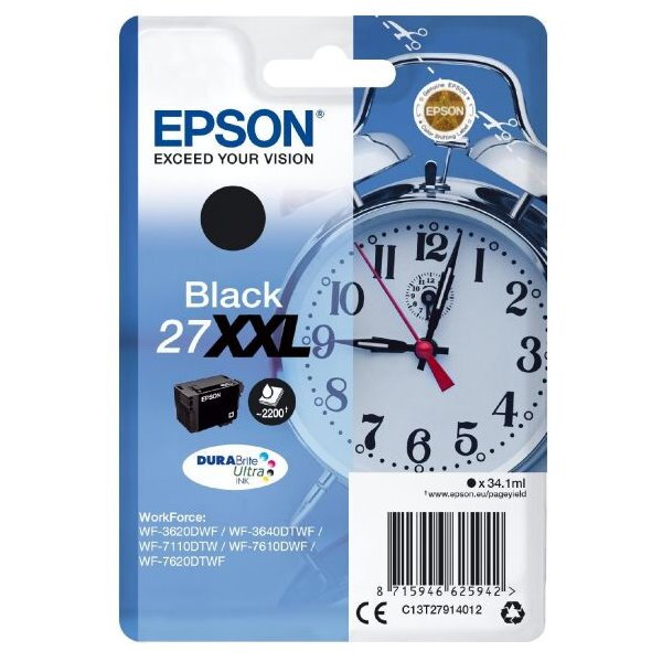 Epson inkoustová náplň/ T2791/ Singlepack 27 XXL DURABrite Ultra Ink/ WF-3620DWF/ XXL Černá