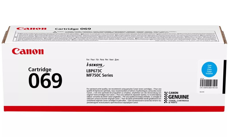 Canon originální toner Cartridge 069 C modrý, MF752Cdw, 754Cdw, LBP673Cdw, kapacita 1 900 stran