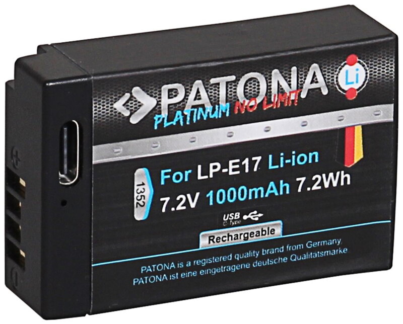 PATONA baterie pro foto Canon LP-E17 1000mAh Li-Ion Platinum USB-C nabíjení PATONA baterie pro foto Canon LP-E17 1000mAh Li-Ion Platinum USB-C nabíjení