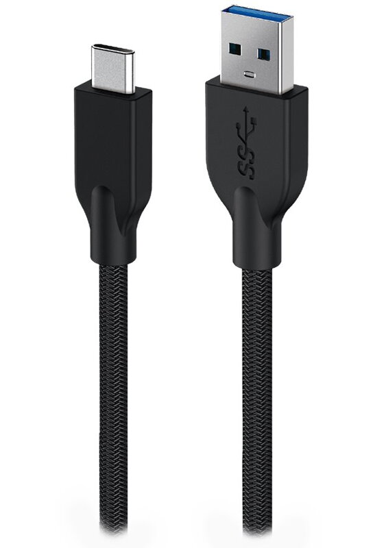 GENIUS nabíjecí kabel ACC-A2CC-3A, 150cm, USB-A na USB-C, 3A, QC3.0, opletený, černý