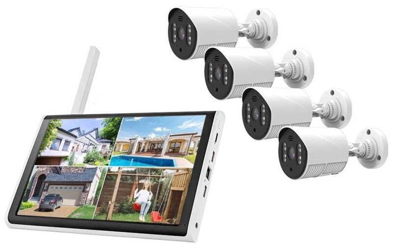 TRX Innotronik ICS-WKM10MA04 Bezpečnostní Venkovní wi-fi NVR kit 4ks 3MPix kamer + LCD displej 10,1"