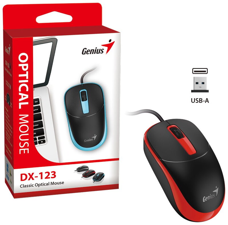 GENIUS DX-123 Sunshine Red/ drátová/ 1200 dpi/ USB/ černočervená