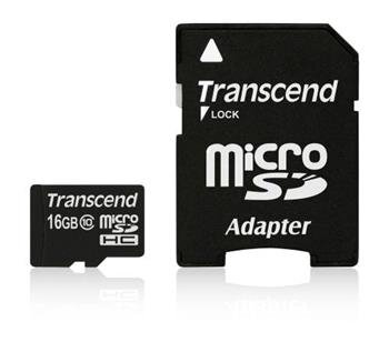 Transcend 16GB microSDHC (Class 10) paměťová karta (s adaptérem)