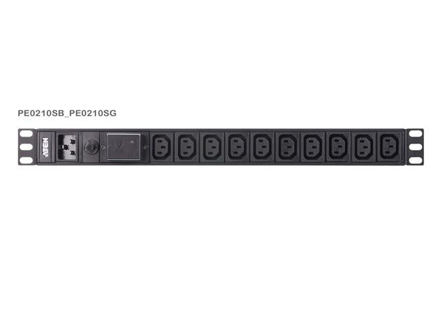 Aten PE0210S Základní 1U PDU s přepěťovou ochranou 16A Vstup C20 výstup 10X C13