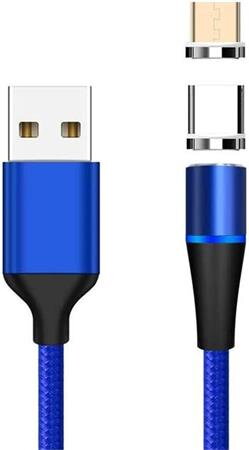 PremiumCord Magnetický micro USB a USB-C nabíjecí a datový kabel 1m, modrý