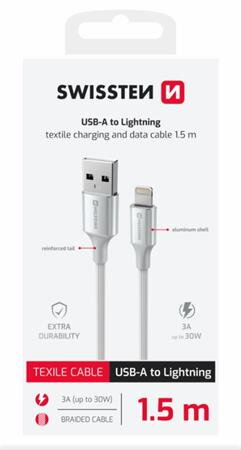 SWISSTEN DATOVÝ KABEL TEXTILE II USB / LIGHTNING 1,5 M BÍLÝ