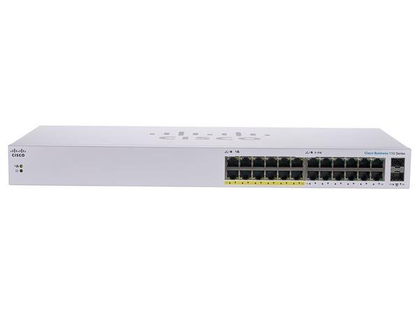 Cisco CBS110-24PP (24xGbE, 2xGbE/SFP combo, 12xPoE+, 100W, fanless) - REFRES