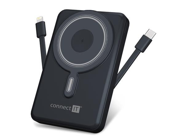 CONNECT IT 10000 mAh bezdrátová Powerbanka 1xUSB-C port/1xUSB-C + 1xLightning kabel VESMÍRNĚ ŠEDÁ