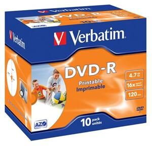 VERBATIM DVD-R AZO 4,7GB, 16x, printable, jewel case 10 ks